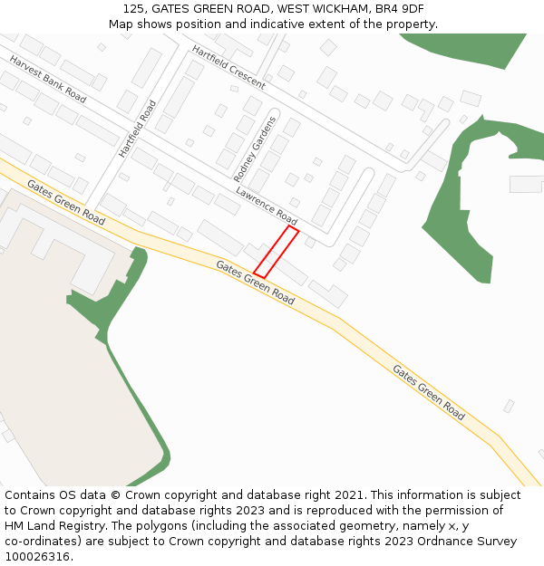 125, GATES GREEN ROAD, WEST WICKHAM, BR4 9DF: Location map and indicative extent of plot