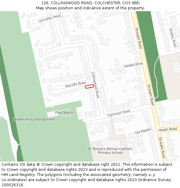 129, COLLINGWOOD ROAD, COLCHESTER, CO3 9BD: Location map and indicative extent of plot