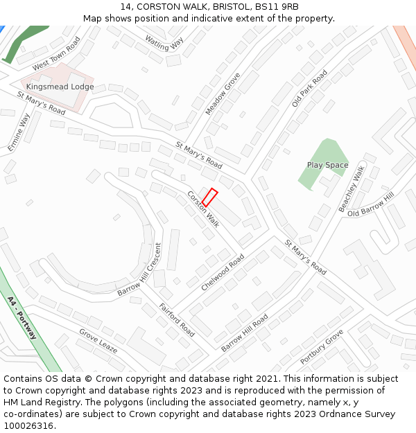 14, CORSTON WALK, BRISTOL, BS11 9RB: Location map and indicative extent of plot