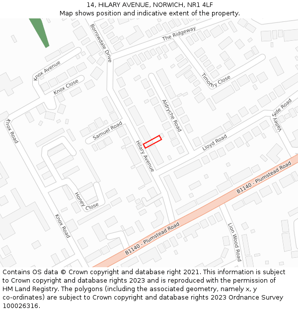 14, HILARY AVENUE, NORWICH, NR1 4LF: Location map and indicative extent of plot