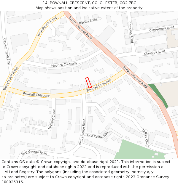 14, POWNALL CRESCENT, COLCHESTER, CO2 7RG: Location map and indicative extent of plot
