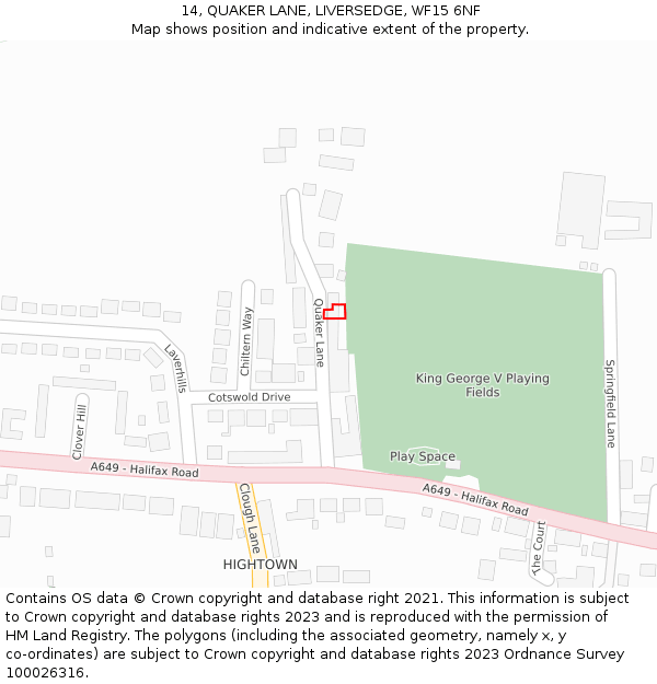14, QUAKER LANE, LIVERSEDGE, WF15 6NF: Location map and indicative extent of plot