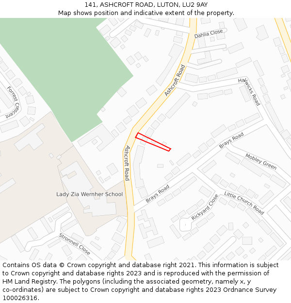 141, ASHCROFT ROAD, LUTON, LU2 9AY: Location map and indicative extent of plot