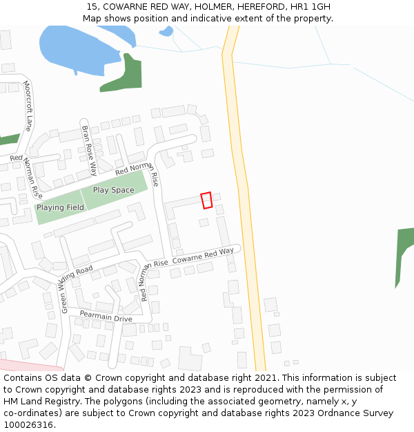 15, COWARNE RED WAY, HOLMER, HEREFORD, HR1 1GH: Location map and indicative extent of plot