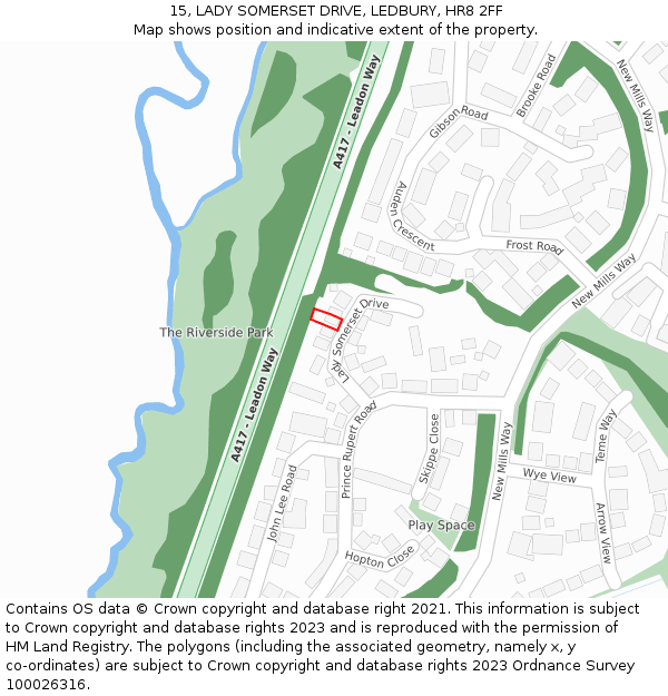 15, LADY SOMERSET DRIVE, LEDBURY, HR8 2FF: Location map and indicative extent of plot