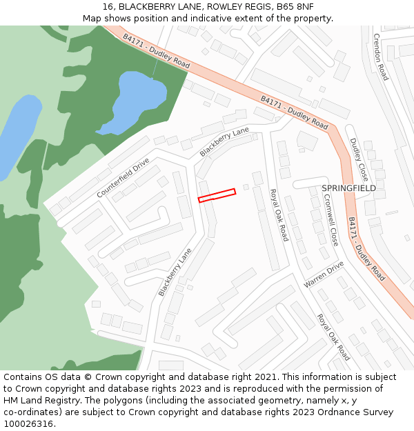 16, BLACKBERRY LANE, ROWLEY REGIS, B65 8NF: Location map and indicative extent of plot