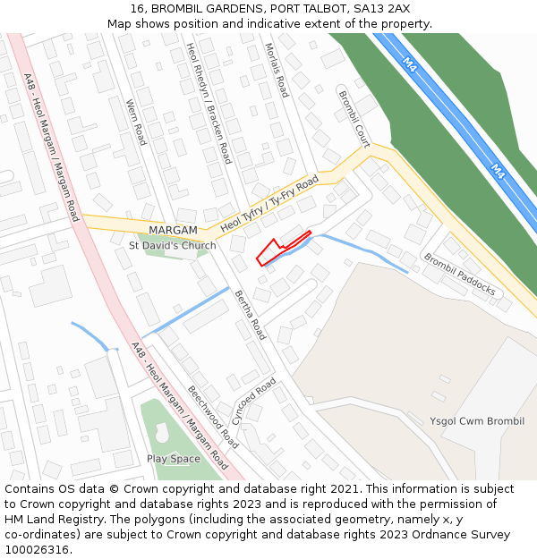16, BROMBIL GARDENS, PORT TALBOT, SA13 2AX: Location map and indicative extent of plot