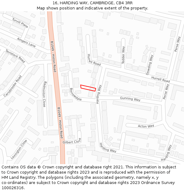 16, HARDING WAY, CAMBRIDGE, CB4 3RR: Location map and indicative extent of plot