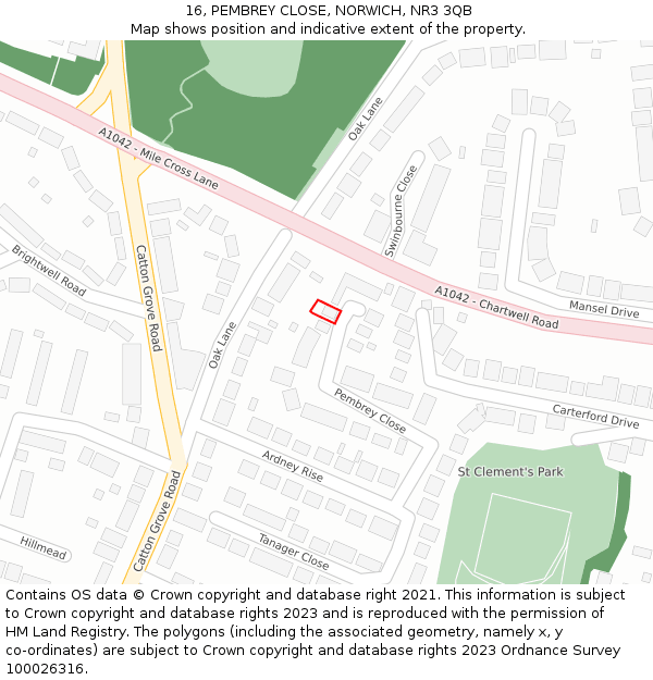 16, PEMBREY CLOSE, NORWICH, NR3 3QB: Location map and indicative extent of plot