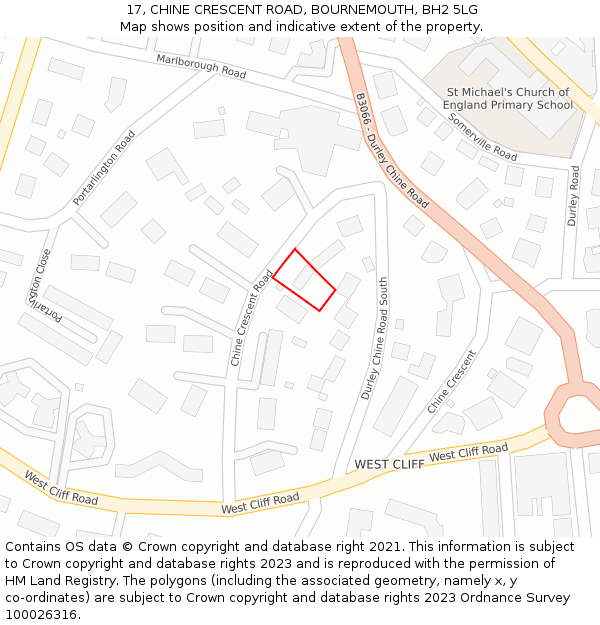 17, CHINE CRESCENT ROAD, BOURNEMOUTH, BH2 5LG: Location map and indicative extent of plot