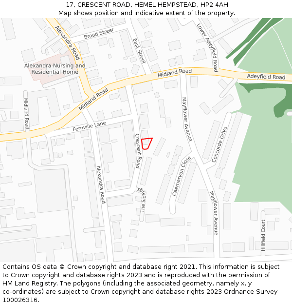17, CRESCENT ROAD, HEMEL HEMPSTEAD, HP2 4AH: Location map and indicative extent of plot