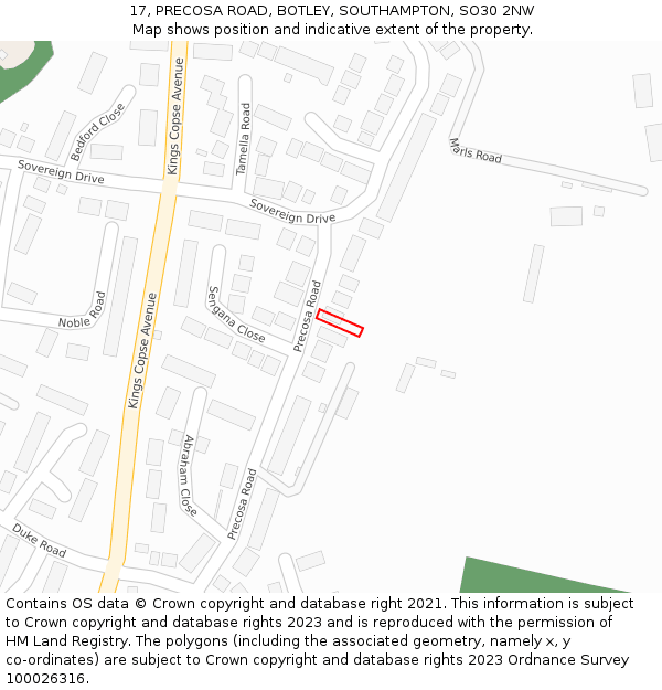 17, PRECOSA ROAD, BOTLEY, SOUTHAMPTON, SO30 2NW: Location map and indicative extent of plot