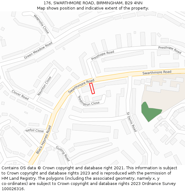 176, SWARTHMORE ROAD, BIRMINGHAM, B29 4NN: Location map and indicative extent of plot