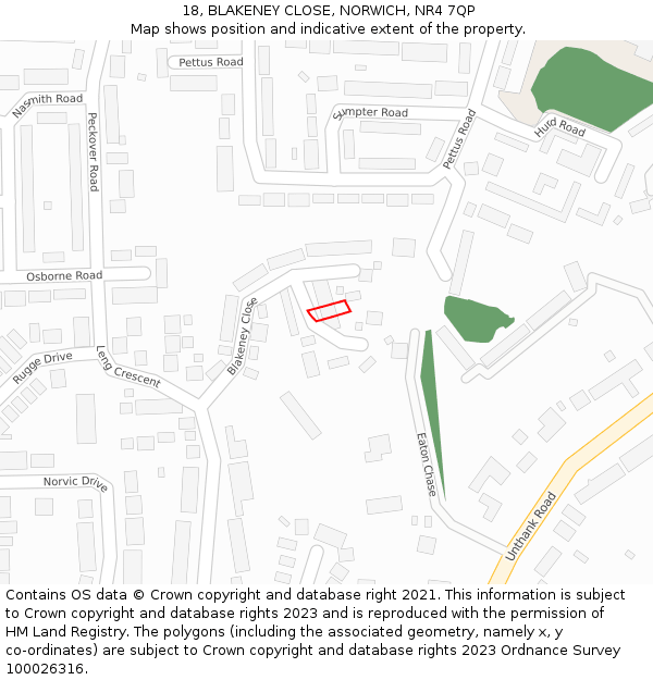 18, BLAKENEY CLOSE, NORWICH, NR4 7QP: Location map and indicative extent of plot