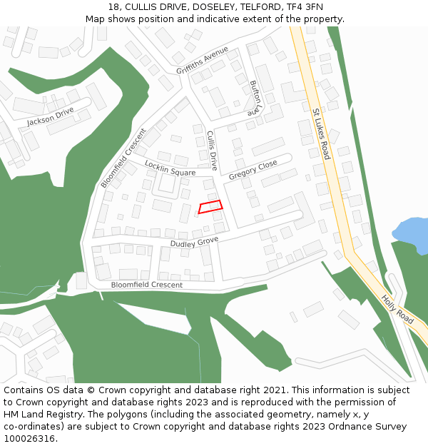 18, CULLIS DRIVE, DOSELEY, TELFORD, TF4 3FN: Location map and indicative extent of plot