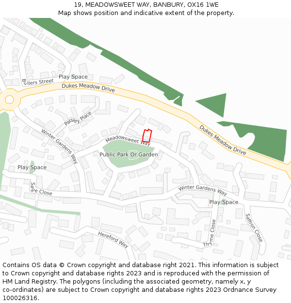 19, MEADOWSWEET WAY, BANBURY, OX16 1WE: Location map and indicative extent of plot