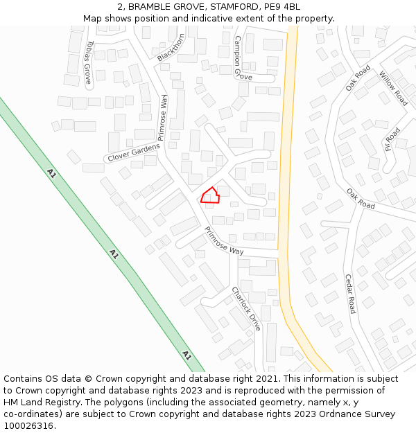 2, BRAMBLE GROVE, STAMFORD, PE9 4BL: Location map and indicative extent of plot