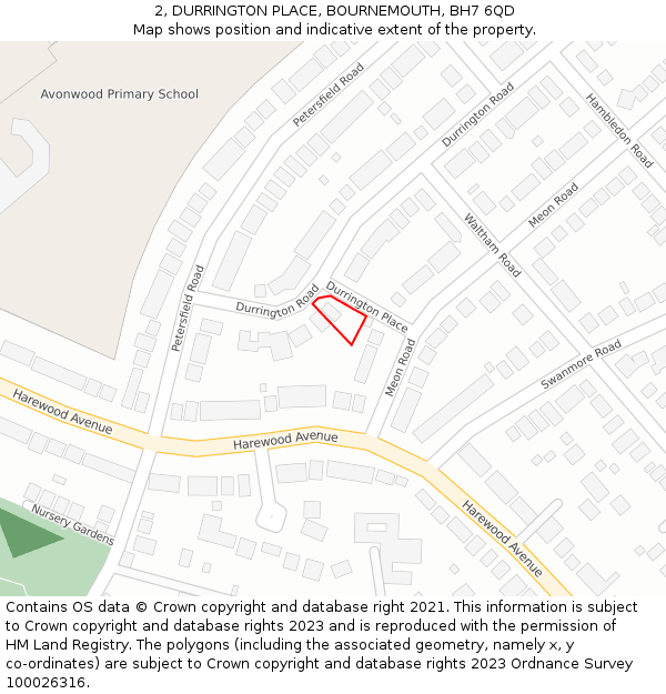 2, DURRINGTON PLACE, BOURNEMOUTH, BH7 6QD: Location map and indicative extent of plot
