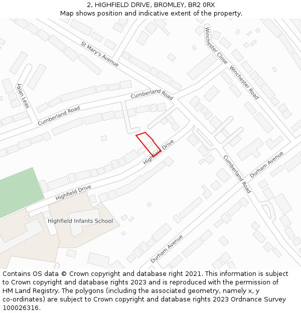 2, HIGHFIELD DRIVE, BROMLEY, BR2 0RX: Location map and indicative extent of plot
