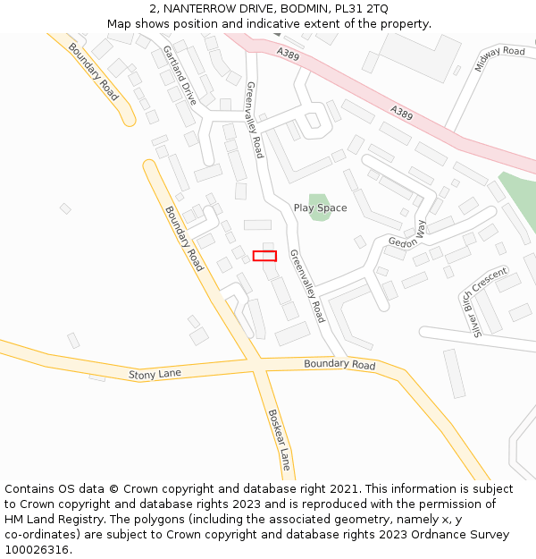 2, NANTERROW DRIVE, BODMIN, PL31 2TQ: Location map and indicative extent of plot