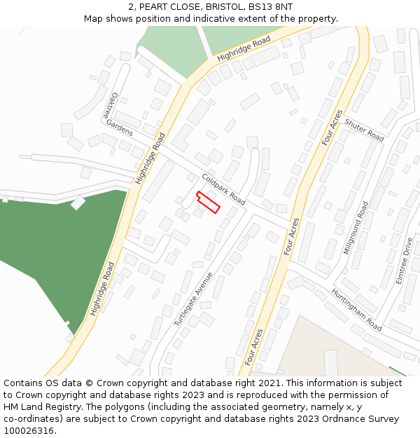 2, PEART CLOSE, BRISTOL, BS13 8NT: Location map and indicative extent of plot