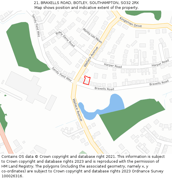 21, BRAXELLS ROAD, BOTLEY, SOUTHAMPTON, SO32 2RX: Location map and indicative extent of plot