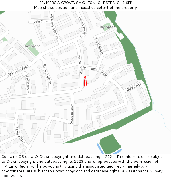 21, MERCIA GROVE, SAIGHTON, CHESTER, CH3 6FP: Location map and indicative extent of plot
