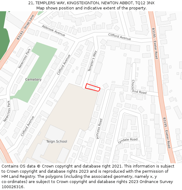 21, TEMPLERS WAY, KINGSTEIGNTON, NEWTON ABBOT, TQ12 3NX: Location map and indicative extent of plot
