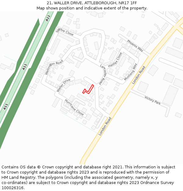 21, WALLER DRIVE, ATTLEBOROUGH, NR17 1FF: Location map and indicative extent of plot