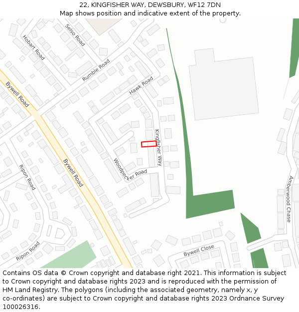 22, KINGFISHER WAY, DEWSBURY, WF12 7DN: Location map and indicative extent of plot