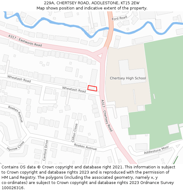 229A, CHERTSEY ROAD, ADDLESTONE, KT15 2EW: Location map and indicative extent of plot