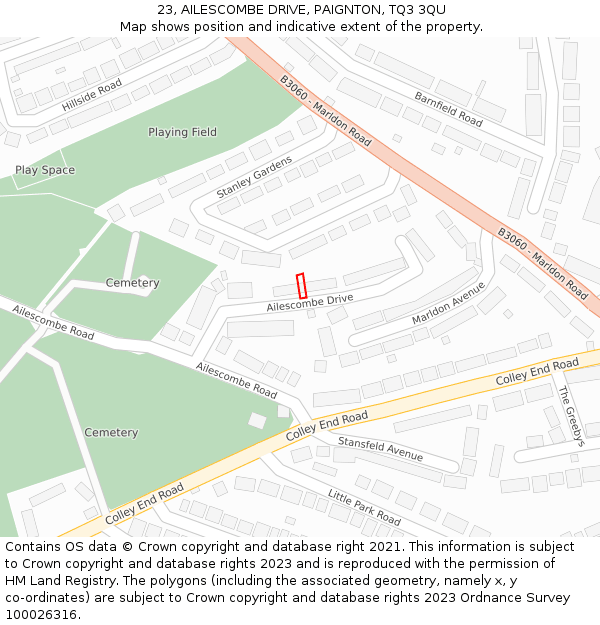 23, AILESCOMBE DRIVE, PAIGNTON, TQ3 3QU: Location map and indicative extent of plot