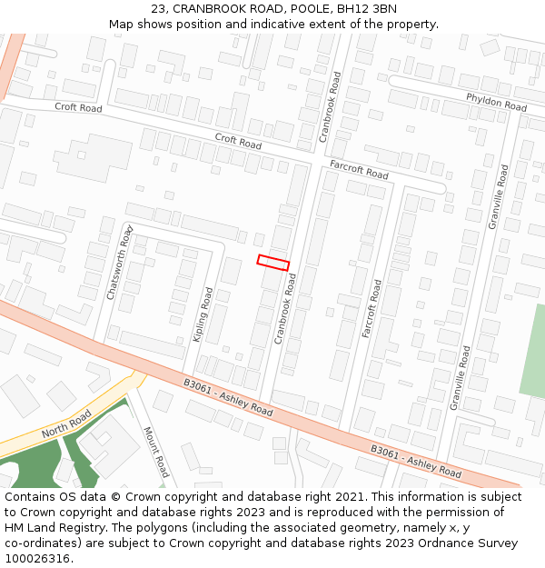 23, CRANBROOK ROAD, POOLE, BH12 3BN: Location map and indicative extent of plot