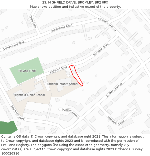 23, HIGHFIELD DRIVE, BROMLEY, BR2 0RX: Location map and indicative extent of plot