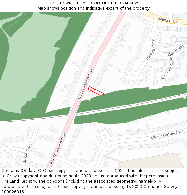 233, IPSWICH ROAD, COLCHESTER, CO4 0EW: Location map and indicative extent of plot