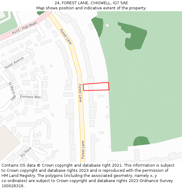 24, FOREST LANE, CHIGWELL, IG7 5AE: Location map and indicative extent of plot