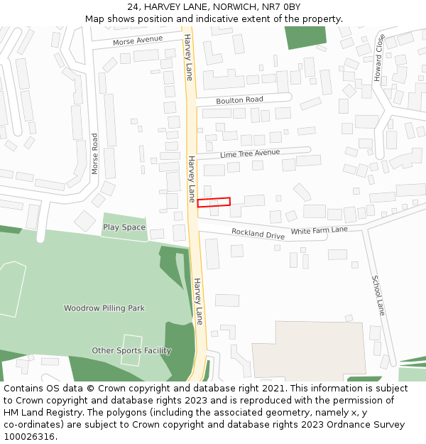 24, HARVEY LANE, NORWICH, NR7 0BY: Location map and indicative extent of plot