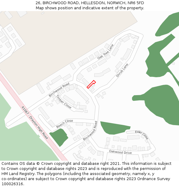 26, BIRCHWOOD ROAD, HELLESDON, NORWICH, NR6 5FD: Location map and indicative extent of plot