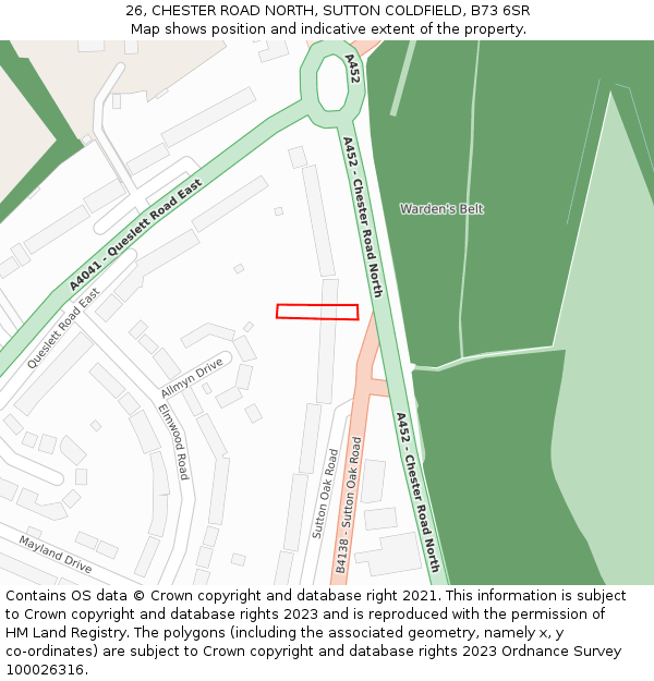 26, CHESTER ROAD NORTH, SUTTON COLDFIELD, B73 6SR: Location map and indicative extent of plot