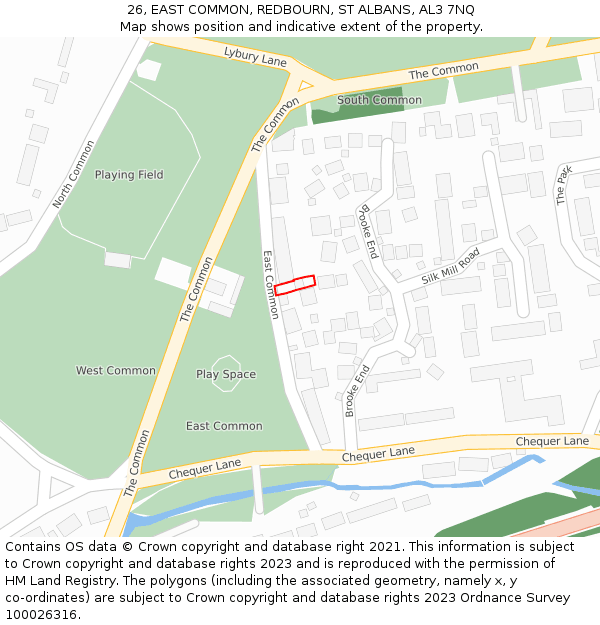 26, EAST COMMON, REDBOURN, ST ALBANS, AL3 7NQ: Location map and indicative extent of plot
