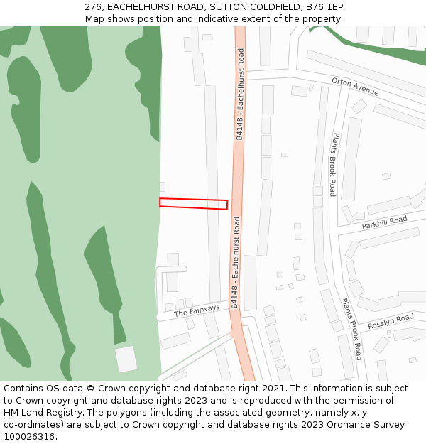 276, EACHELHURST ROAD, SUTTON COLDFIELD, B76 1EP: Location map and indicative extent of plot