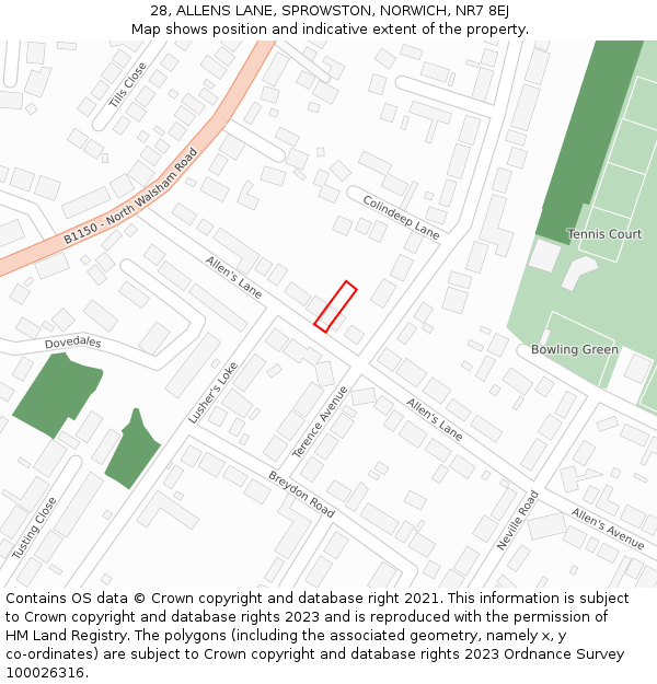 28, ALLENS LANE, SPROWSTON, NORWICH, NR7 8EJ: Location map and indicative extent of plot