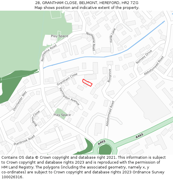 28, GRANTHAM CLOSE, BELMONT, HEREFORD, HR2 7ZG: Location map and indicative extent of plot