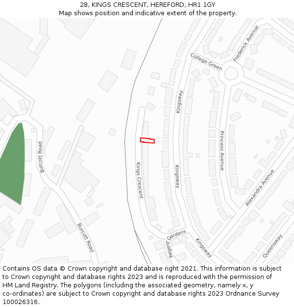 28, KINGS CRESCENT, HEREFORD, HR1 1GY: Location map and indicative extent of plot