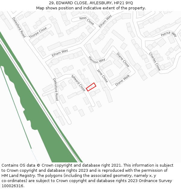 29, EDWARD CLOSE, AYLESBURY, HP21 9YQ: Location map and indicative extent of plot