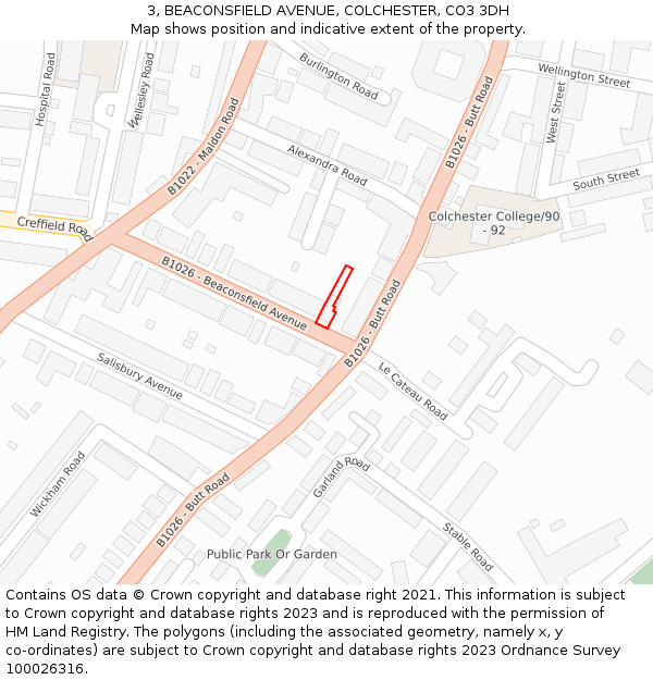 3, BEACONSFIELD AVENUE, COLCHESTER, CO3 3DH: Location map and indicative extent of plot