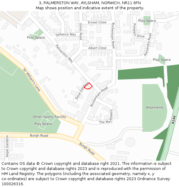 3, PALMERSTON WAY, AYLSHAM, NORWICH, NR11 6FN: Location map and indicative extent of plot