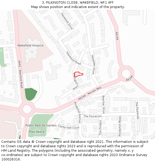 3, PILKINGTON CLOSE, WAKEFIELD, WF1 4FF: Location map and indicative extent of plot