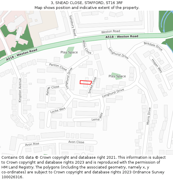3, SNEAD CLOSE, STAFFORD, ST16 3RF: Location map and indicative extent of plot