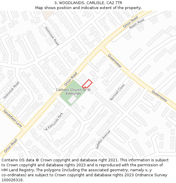 3, WOODLANDS, CARLISLE, CA2 7TR: Location map and indicative extent of plot